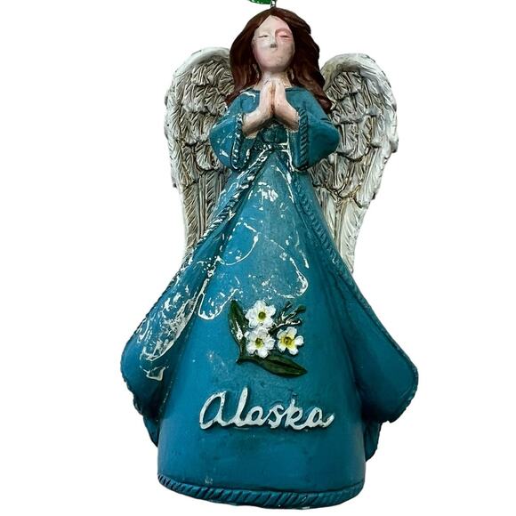 Alaska Angel Christmas Ornament Hand Painted Highlights Forget Me Not Flowers - Picture 1 of 14
